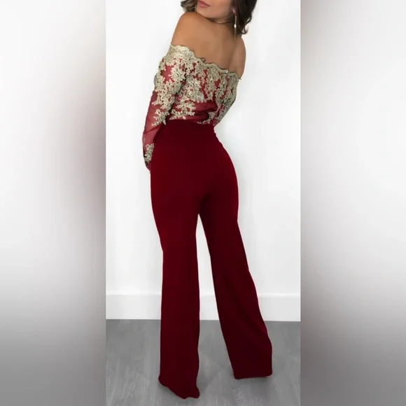 Elegant Red Lace Jumpsuit, no tag, size would fit M - Picture 2 of 14